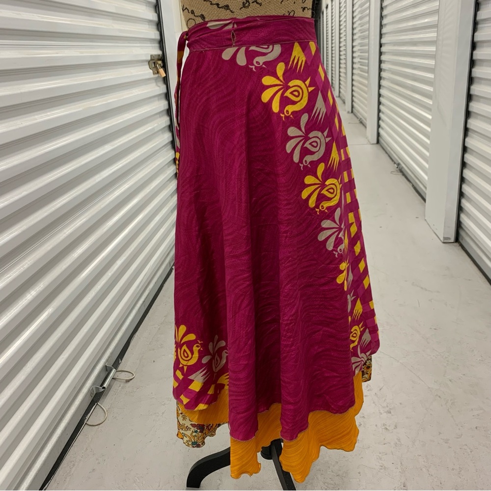 Juniors Silk Wrap Skirt Upcycled Sarees Fits Girls 10- Ladies Small
